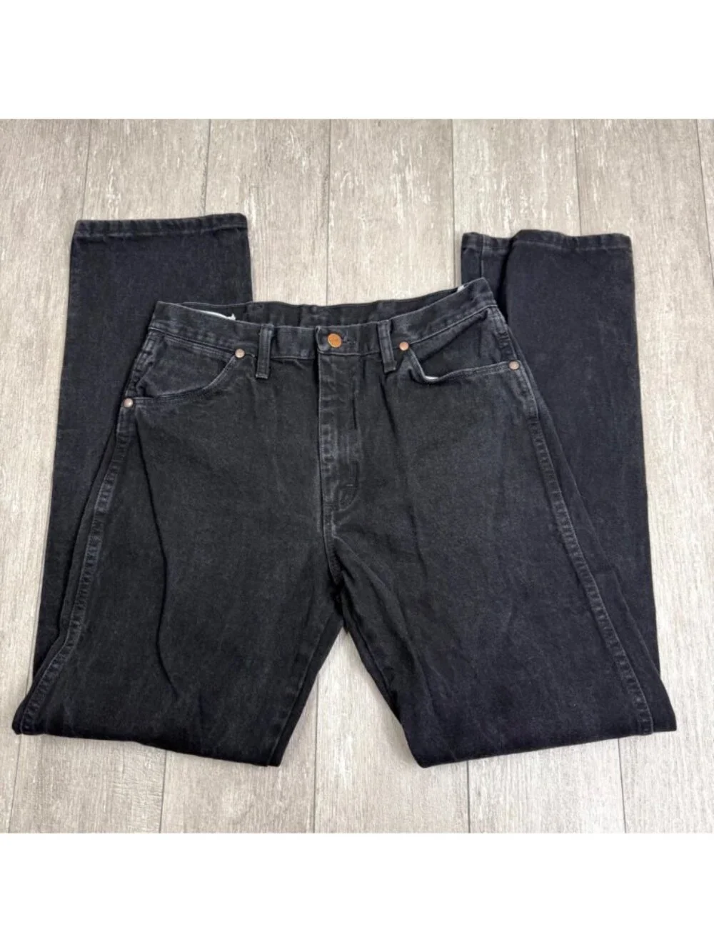 Vintage Mens Wrangler Cowboy Cut Black Straight Leg Denim Jeans Size 32 x 34